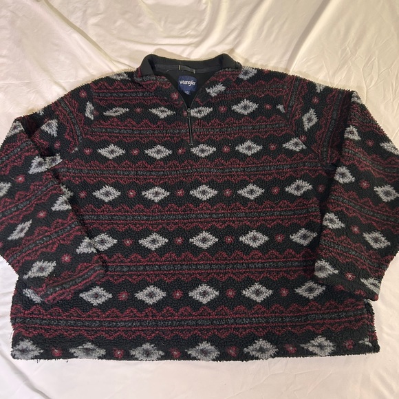 Wrangler Pullover Sherpa Fleece Sweater Mens 2XL Red Black Aztec Western Cowboy - Picture 1 of 3